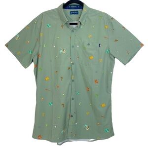 NWOT William Murray Golf Happy Glamper Green Button Down Shirt Lg. Retired Print